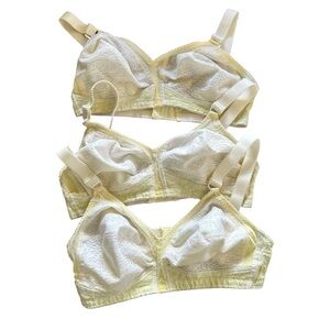 3 Vintage 38C Bras Playtex 18 Hour White Yellow No Wire Lingerie Pinup